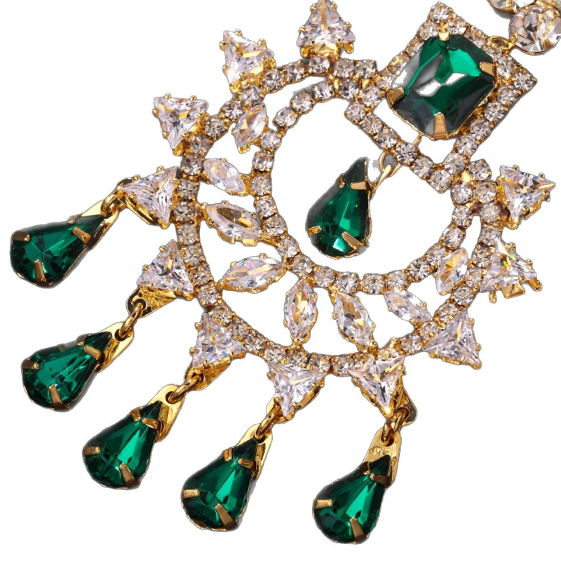 Kaktos grandinė su rhinestone lašinio formos pakabuku, Fj2238, elektroplating, pavasaris 2025