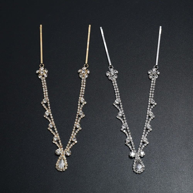 Hanfu stiliaus plaukų aksesuaras su krištolo kaktos pakabuku, elektroplakavimas, atskirai įpakuotas, pavasaris 2024