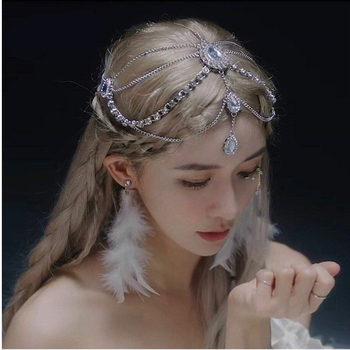 Egzotiško stiliaus plaukų juosta su vandens lašų brangakmeniais ir kutais, lydinys, elektroplakavimas, atskiras įpakavimas, svoris 69 g