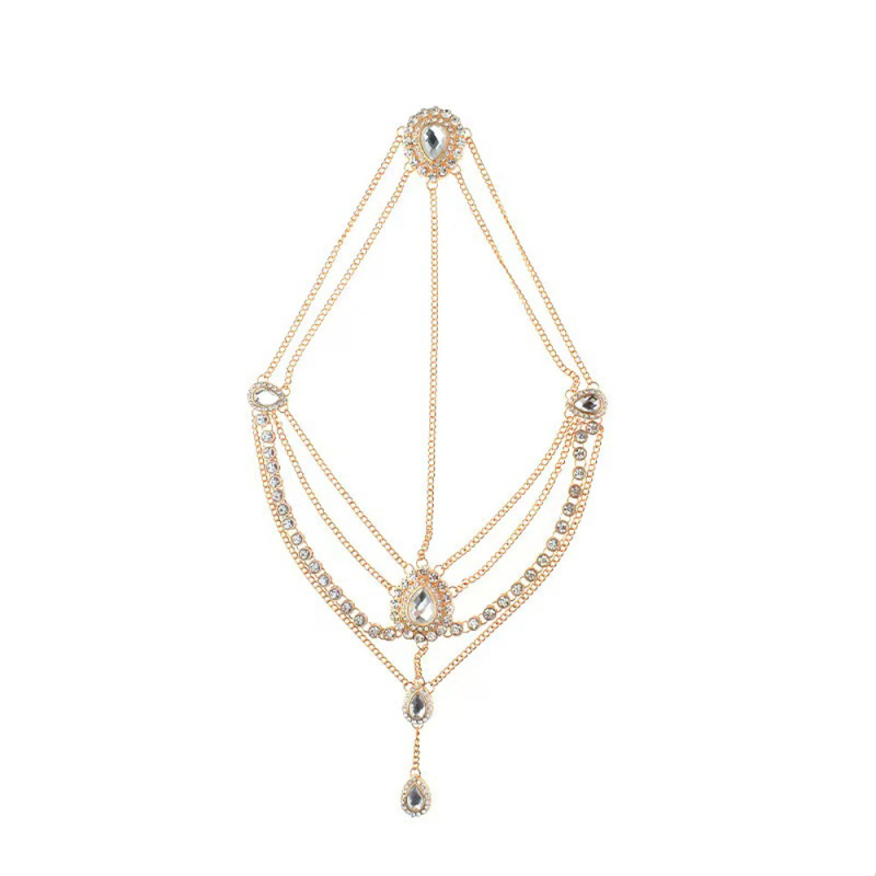 Egzotiško stiliaus plaukų juosta su vandens lašų brangakmeniais ir kutais, lydinys, elektroplakavimas, atskiras įpakavimas, svoris 69 g