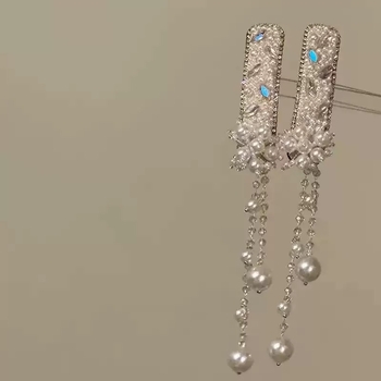 Clip de păr cu perle de zirconiu și ciucure – clips lateral, stil etnic, lucrat manual, pentru femei