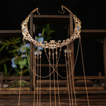 Senovinio stiliaus plaukų segtukas su ilgais kutais ir priekine grandine – rankų darbo, atskirai įpakuotas (Ruduo 2024)