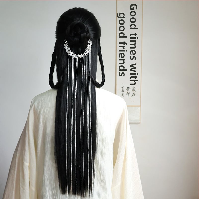 Senovinio stiliaus plaukų segtukas su ilgais kutais ir priekine grandine – rankų darbo, atskirai įpakuotas (Ruduo 2024)