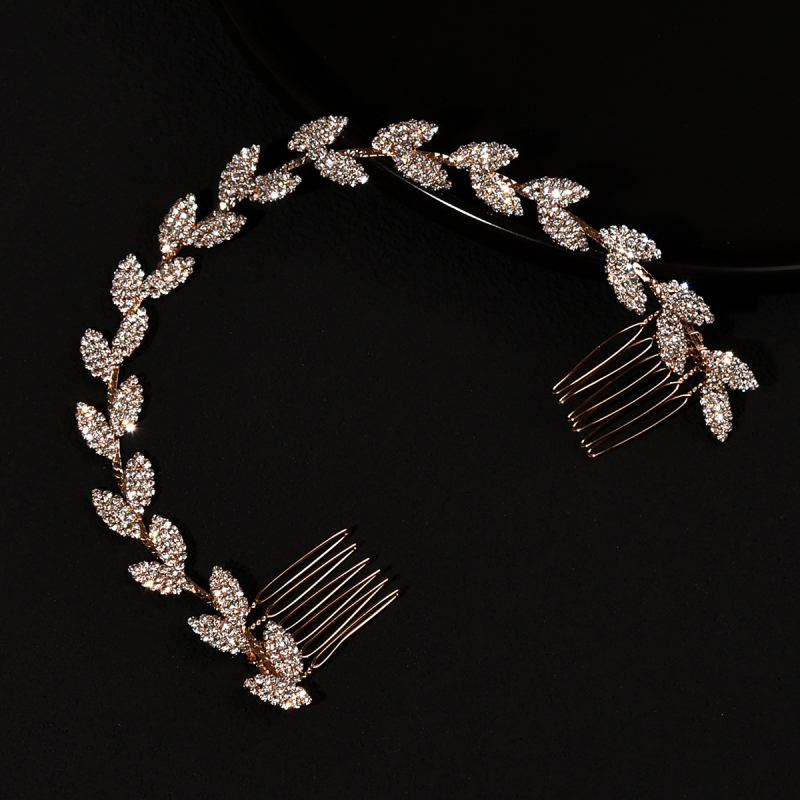 Nuotakos plaukų aksesuaras - lapo formos deimantų dvigubas plaukų segtukas su minkšta grandine galvos apdangalui, lydinys, moterims