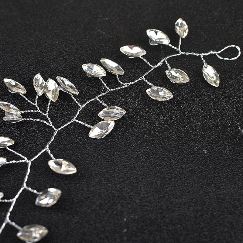 Kristalinė plaukų juostelė su variniu vielos įvadu, gėlių stiliaus vestuvinis aksesuaras, personalizuojamas