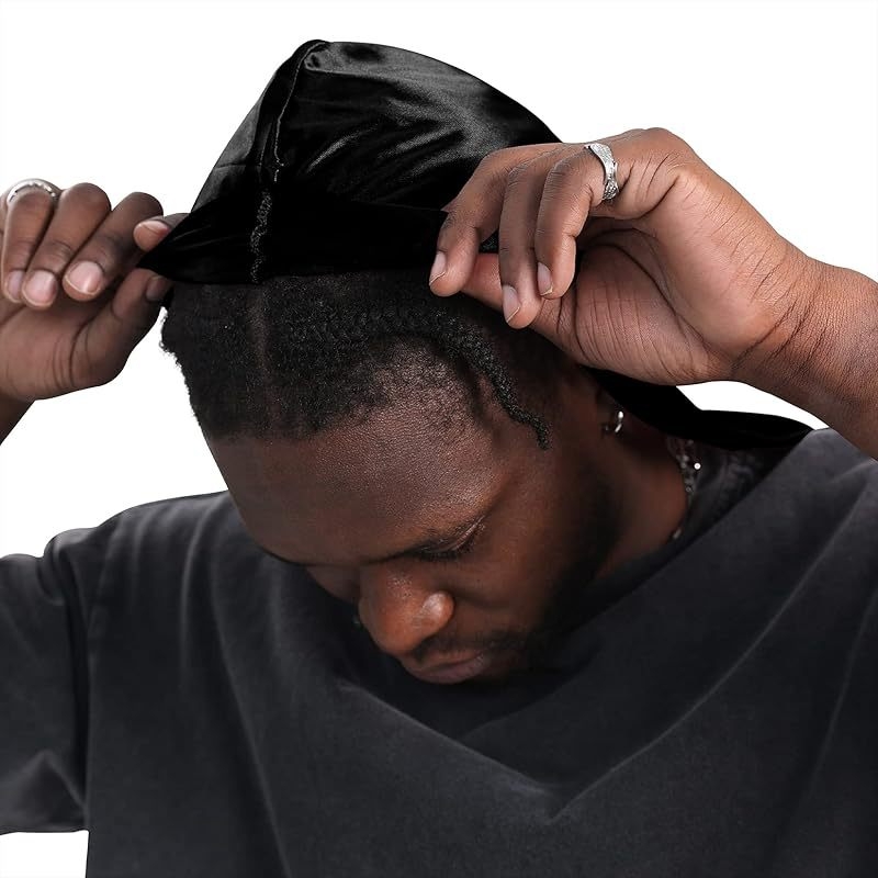 Muški svileni durag s prozračnim satinom, dugački rep, turbanski stil, Seiko obrada, model: Men's silk scarf-01