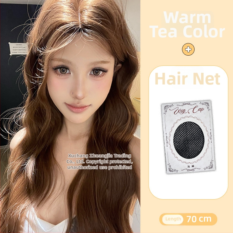 Sieviešu parūka ar pilnu galvas mežģīņu, astoņu rakstzīmju bangs, augstas temperatūras izturīgas šķiedras, daļēji roku darbs, lielas viļņotas cirtas