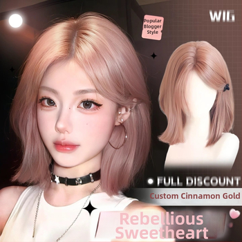 Visiškai perukas moterims su trumpais tiesiais plaukais, Korėjos stiliaus, įstrižos kirpčiukai, atsparus karščiui pluoštas, apdorojimo technologija: mechanizmas