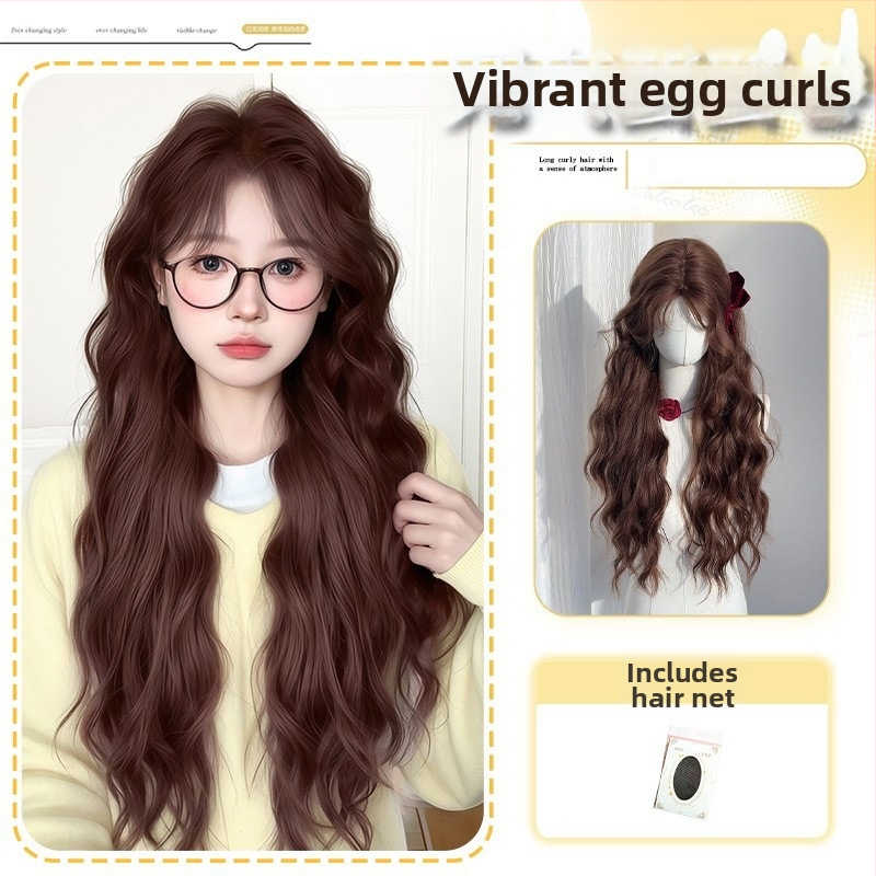 Garā viļņota parūka ar sānu bangs, termiski izturīgas šķiedras, dabisks stils (Bez permām vai krāsošanas)