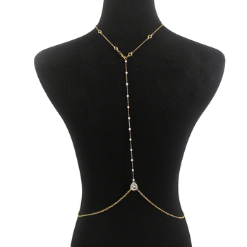 Manig Αλυσίδα σώματος με γεωμετρικό σχέδιο, διακοσμημένη με διαμάντια, υλικό: σίδηρος και ψεύτικα μαργαριτάρια