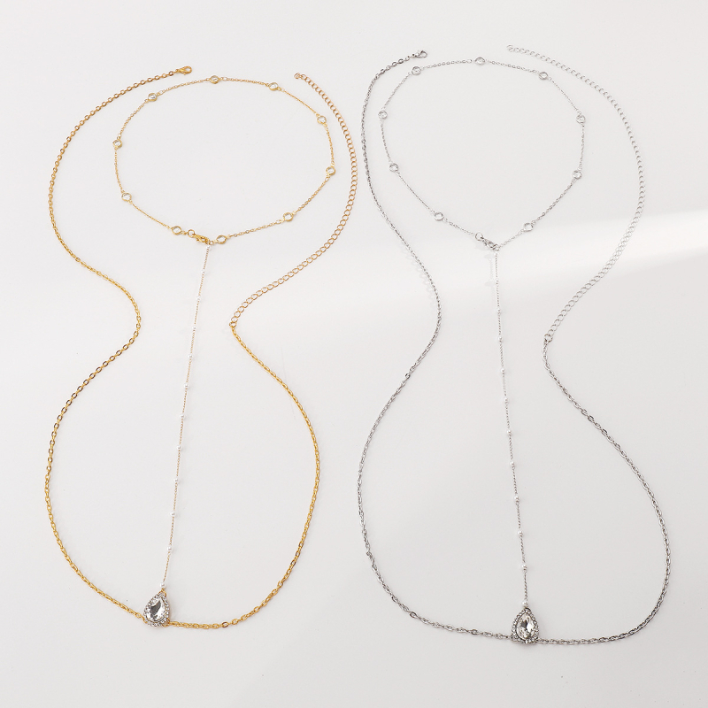 Manig Αλυσίδα σώματος με γεωμετρικό σχέδιο, διακοσμημένη με διαμάντια, υλικό: σίδηρος και ψεύτικα μαργαριτάρια