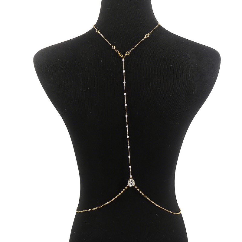 Manig Αλυσίδα σώματος με γεωμετρικό σχέδιο, διακοσμημένη με διαμάντια, υλικό: σίδηρος και ψεύτικα μαργαριτάρια