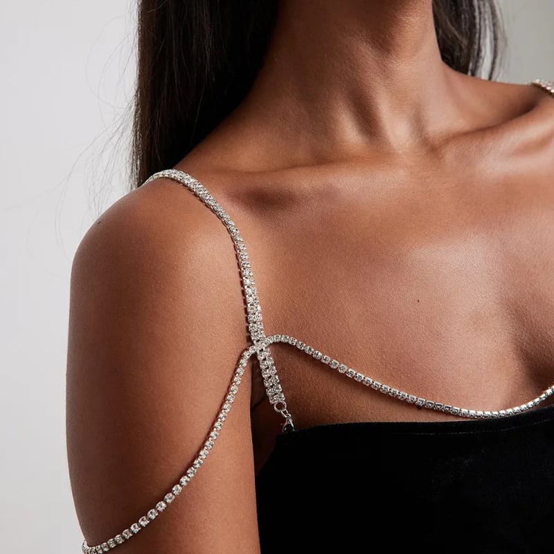 Αλυσίδα ώμου με λευκά κρύσταλλα, κράμα, ηλεκτροπλατίωση, γυναικείο στυλ