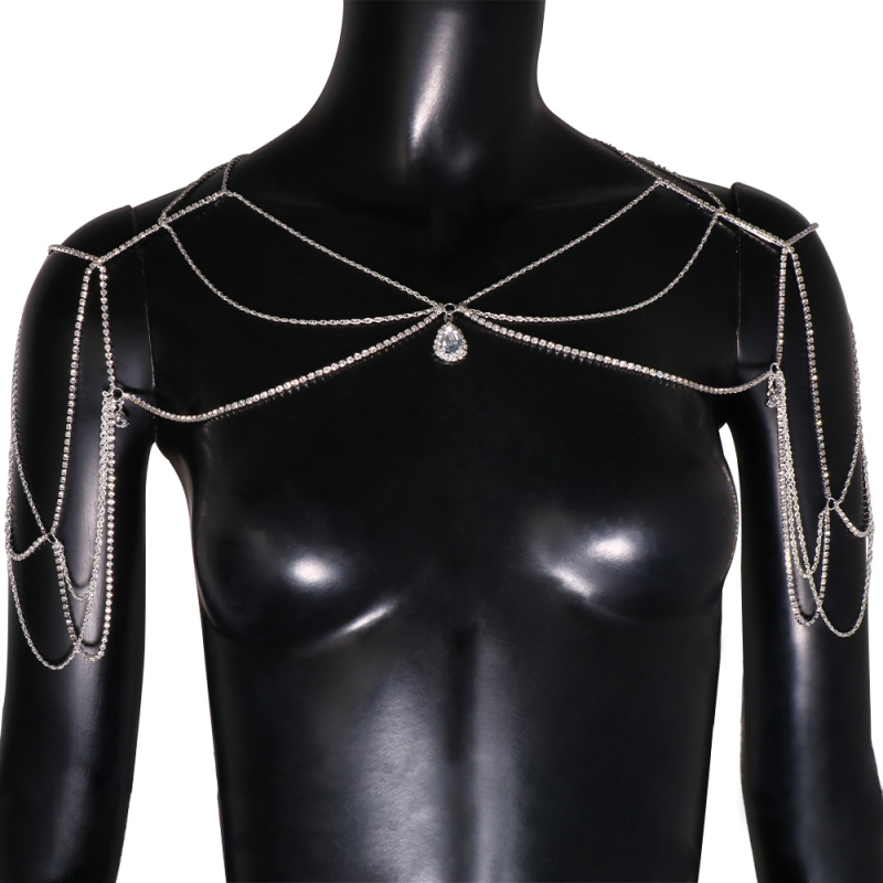 Αλυσίδα ώμου και σώματος με πολυεπίπεδη σχεδίαση σταγόνας νερού, κράμα, κρύσταλλα, ηλεκτροπλατίωση