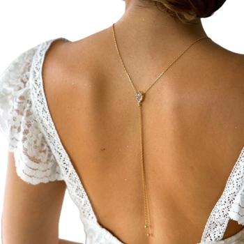 Κολιέ πλάτης με Y-σχήμα ζιρκόν σε κρυστάλλους σε σχήμα σταγόνας, για νυφικά φορέματα