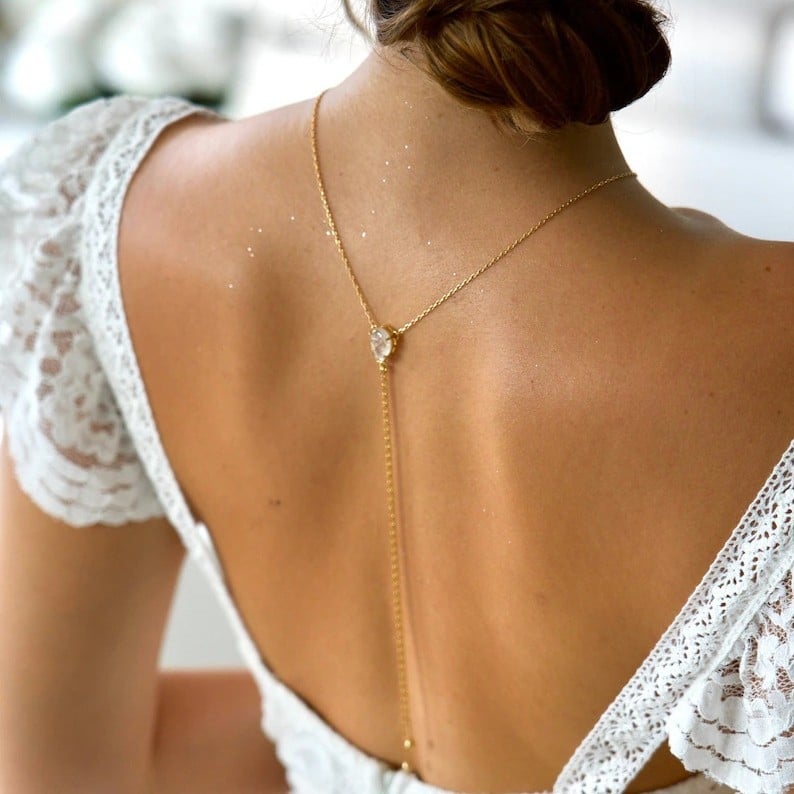 Κολιέ πλάτης με Y-σχήμα ζιρκόν σε κρυστάλλους σε σχήμα σταγόνας, για νυφικά φορέματα