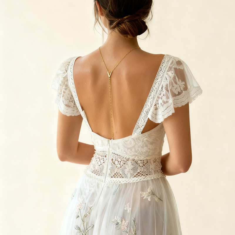 Κολιέ πλάτης με Y-σχήμα ζιρκόν σε κρυστάλλους σε σχήμα σταγόνας, για νυφικά φορέματα