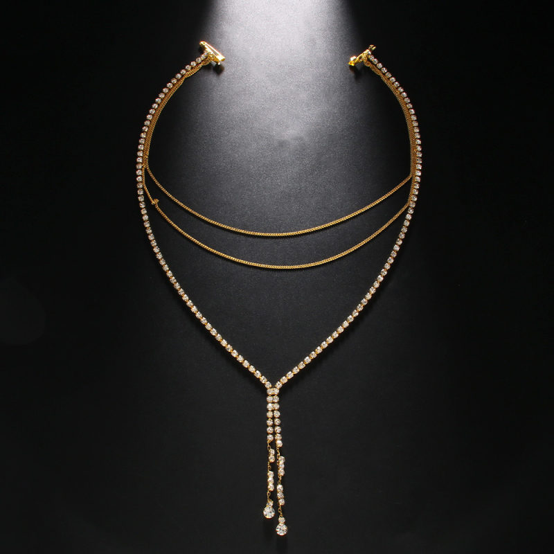 Moteriška daugiasluoksnė nugaros grandinė su kutais - vario lydinys, elektroplakavimas, mozaikiniai dirbtiniai akmenys, pritaikoma apdorojimo