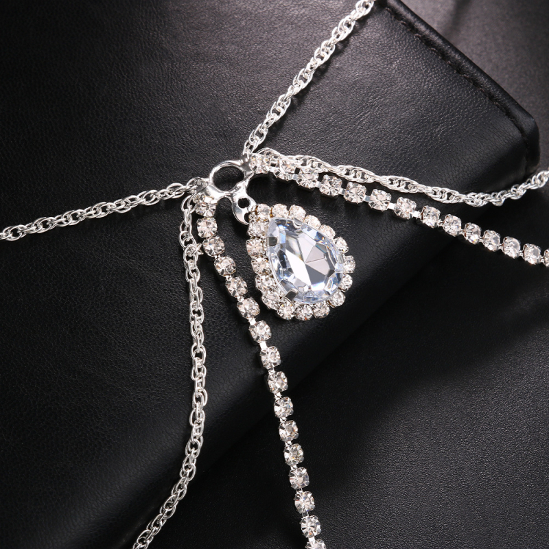 Moteriška daugiasluoksnė vandens lašų pečių ir nugaros kūno grandinė su baltaisiais kristalais ir platinos brangenėmis