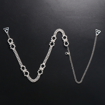 Moteriška geometrija kūno grandinė su baltais kristalais – elektroplatintas lydinys, pečių grandinė