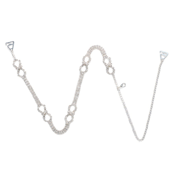 Moteriška geometrija kūno grandinė su baltais kristalais – elektroplatintas lydinys, pečių grandinė