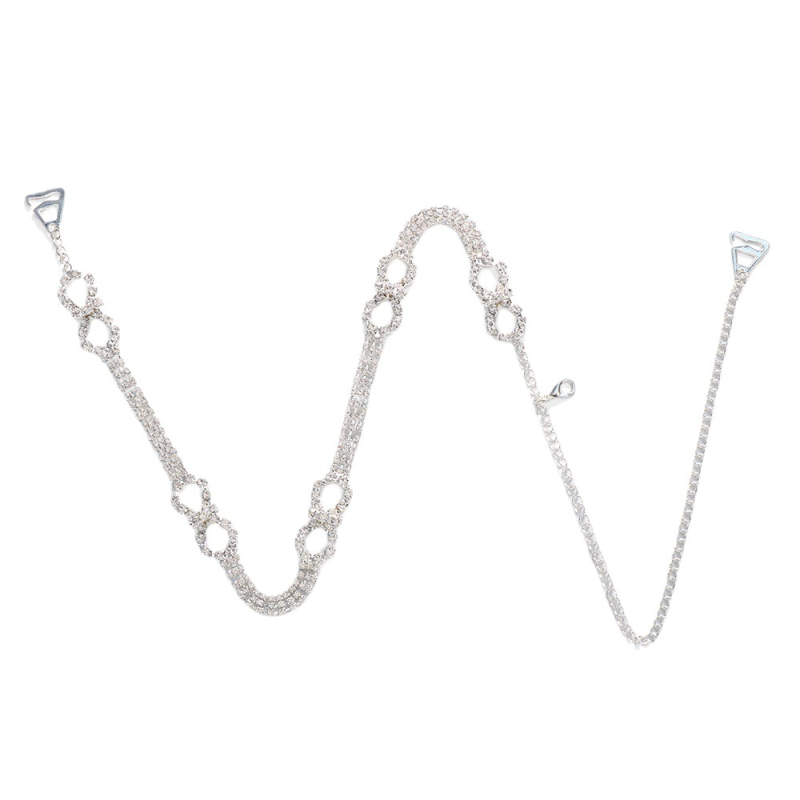 Moteriška geometrija kūno grandinė su baltais kristalais – elektroplatintas lydinys, pečių grandinė