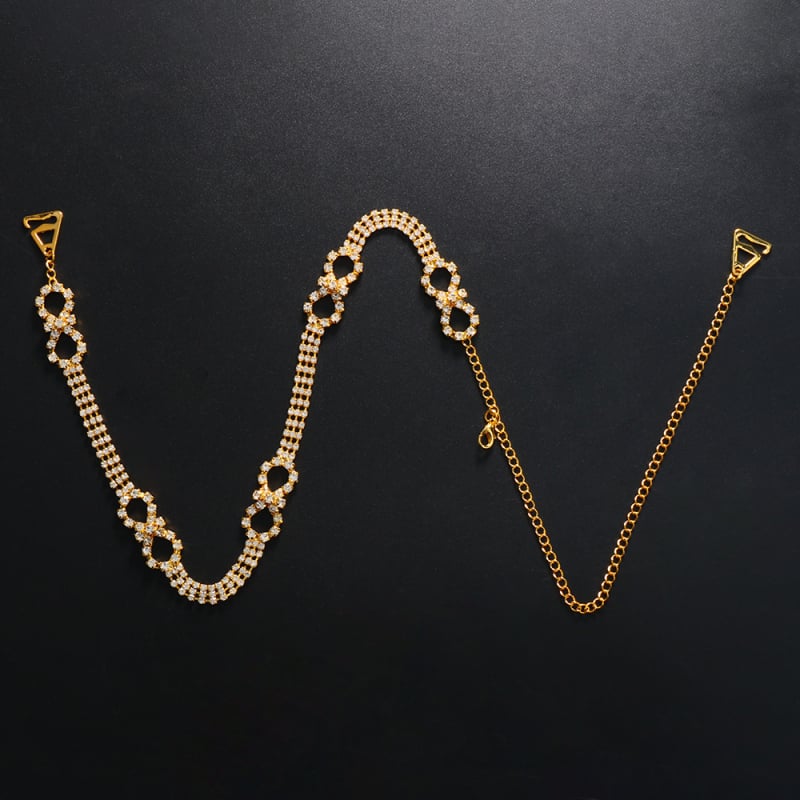 Moteriška geometrija kūno grandinė su baltais kristalais – elektroplatintas lydinys, pečių grandinė