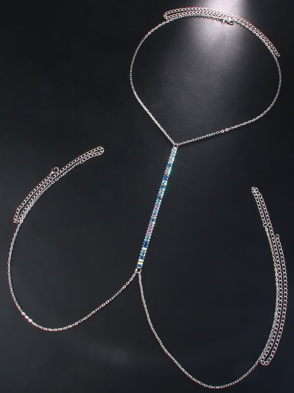 Moteriška kūno grandinėlė nugaros srityje, elektroplatinuotas sidabras 925 ir kristalai