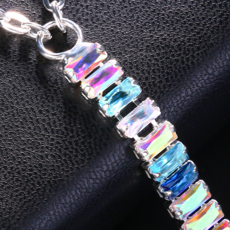 Moteriška kūno grandinėlė nugaros srityje, elektroplatinuotas sidabras 925 ir kristalai