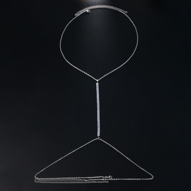 Moteriška kūno grandinėlė nugaros srityje, elektroplatinuotas sidabras 925 ir kristalai