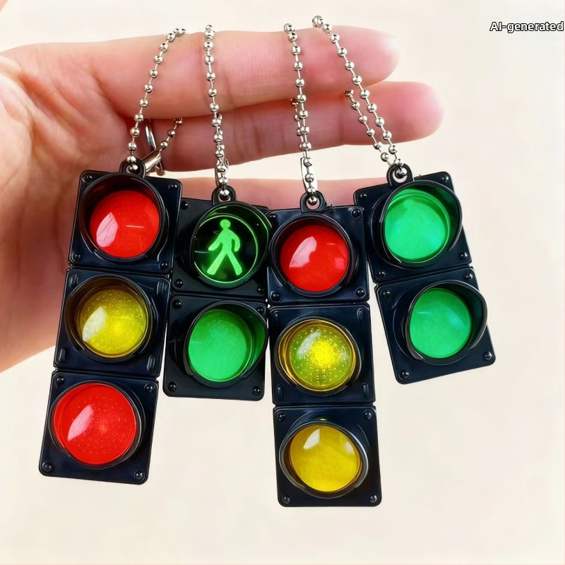 LED satiksmes signāla atslēgu piekariņš un somas piekariņš, plastmasas gaismas rotaļlieta, 14+