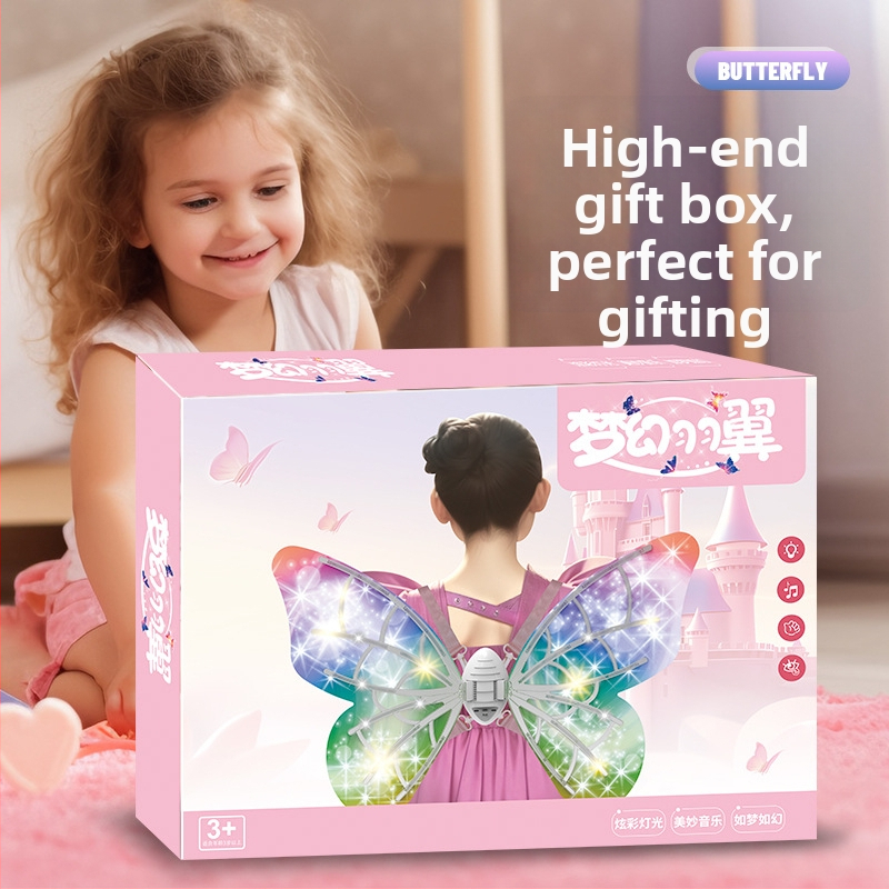 LED gaismas elfu spārni — rotaļlieta ar tauriņa dizainu, plastmasas muguras spārni, bērniem vecumā 4–6 gadi