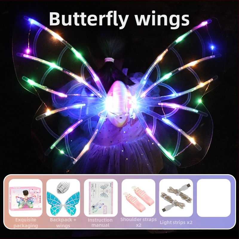 LED gaismas elfu spārni — rotaļlieta ar tauriņa dizainu, plastmasas muguras spārni, bērniem vecumā 4–6 gadi