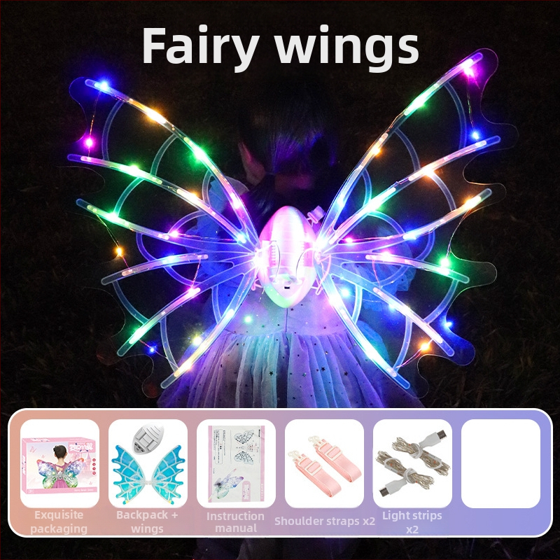 LED gaismas elfu spārni — rotaļlieta ar tauriņa dizainu, plastmasas muguras spārni, bērniem vecumā 4–6 gadi