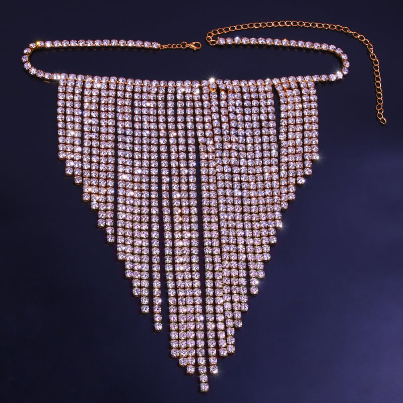 Kūno grandinė iš lydinio su krištolais, geometrinis dizainas, moteriško paprastas stilius