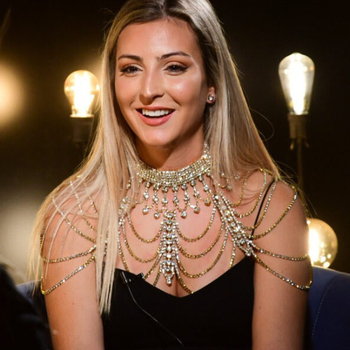 Pečių grandinė, daugiasluoksnis dizainas su rhinestones, geometriškas moteriškas stilius, metalinis pagrindas, elektroplatinimas