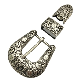 Három darabos övcsat-készlet, cink ötvözetből, etnikus stílus, csattal (tűs csat)