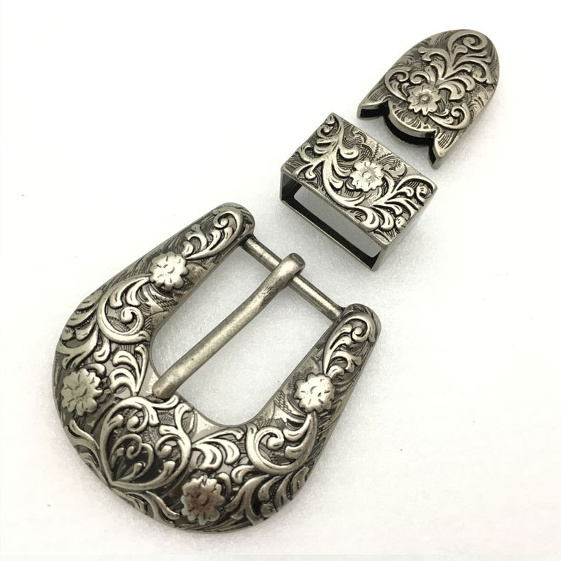 Három darabos övcsat-készlet, cink ötvözetből, etnikus stílus, csattal (tűs csat)