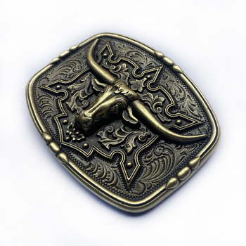 BULLZINE Cinköntvözet övcsat tehénfej dizájnnal, 03752-2, nyugati cowboy stílus, sima csat, ókori ón bevonattal