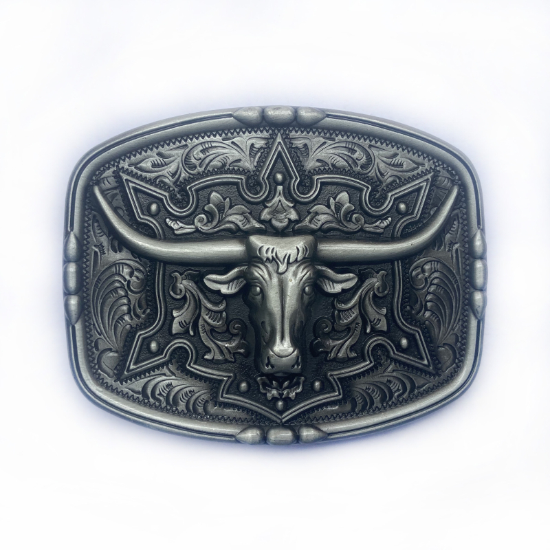 BULLZINE Cinköntvözet övcsat tehénfej dizájnnal, 03752-2, nyugati cowboy stílus, sima csat, ókori ón bevonattal