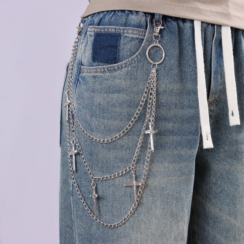 Lanac za hlače s križnim čavlima, višeslojni, legura, Leilin Jewelry, jesen 2025