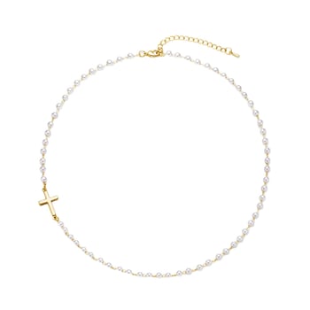 Ogrlica s križem od imitacijskog baroknog bisera, pozlata 18K na bakru, lanac s kuglicama, duljina 41–50 cm, težina 10 g