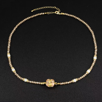 Медна огърлица с кристална топка - стил лукс, кристално инкрустиране, пролет 2025