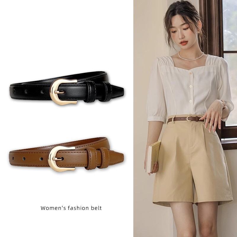 Női vékony PU bőr öv — 2–4 cm szélesség, ötvözet csat, záródás tűvel, farmerhez, ruhákhoz és kosztümökhöz, sokoldalú lezser stílus (2025 tavasz)