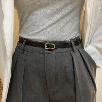 Пояс с квадратна катарама, тънък PU кожен дамски колан, стилен и универсален, японско закопчаване; ширина под 2 см; марка ouxi