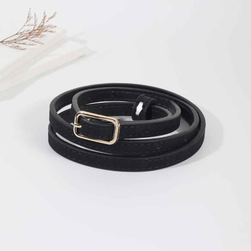 Пояс с квадратна катарама, тънък PU кожен дамски колан, стилен и универсален, японско закопчаване; ширина под 2 см; марка ouxi
