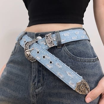 Ženski kaiš za traperice u američkom stilu Y2K, vintage gravirani dizajn nišne mode, kaiš za subkulturu mode (Materijali: mješavina materijala; Kopča: legura; Zatvaranje: kopča; Širina: 2–4 cm; Stil: niša; Obrada: elektroplatina)