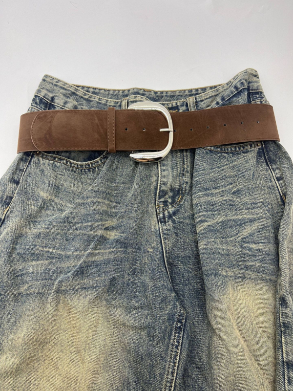 Ženski pojas s retro kvadratnom kopčom, PU koža, metalna kopča od legure, kopča s pin zatvaračem, širina 2–4 cm, svestran stil, proljeće 2025 izlazi