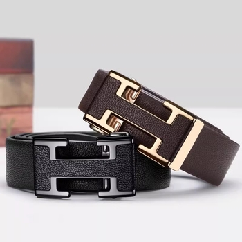 Férfi öv természetes bőrből, két réteg tehénbőrből, automata csattal, 2-4 cm szélesség, 2025 tavasz