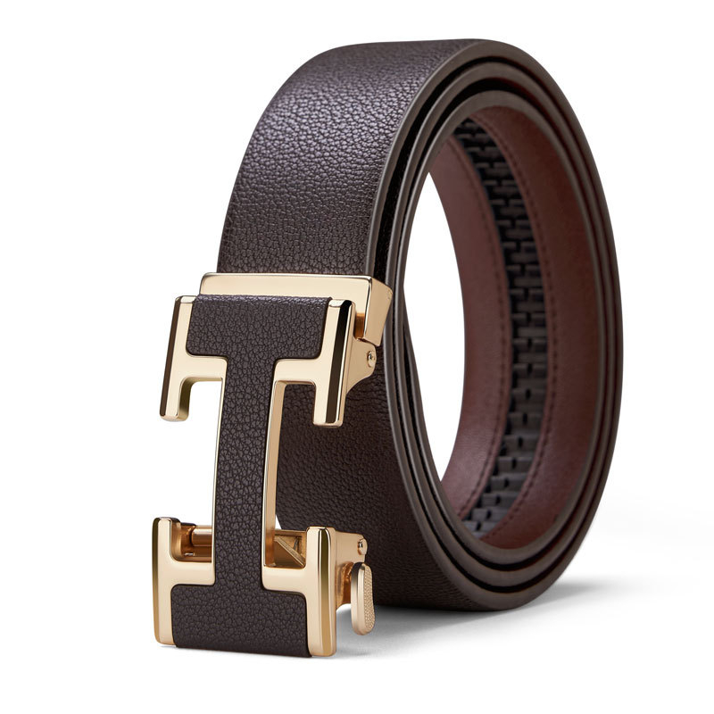 Férfi öv természetes bőrből, két réteg tehénbőrből, automata csattal, 2-4 cm szélesség, 2025 tavasz